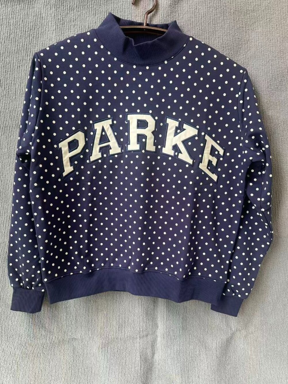 PARKE Women Mock Neck Polka Dot Cropped Sweatshirt